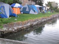 Camping next to the water edge