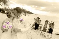 Performers celebrate with the happy couple